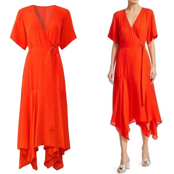 A.L.C. Claire Red Silk Wrap Handkerchief Midi Dress Size 2 NWT $575 - Picture 1 of 15
